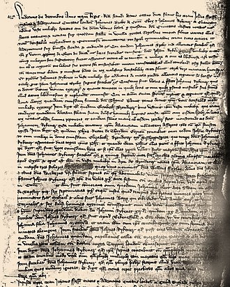A photograph of the first page of the notes kept during Rykener's interrogation
