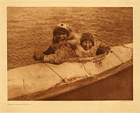 Boys in kayak, Nunivak, 1930
