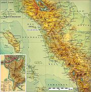 Topographische Karte von Westsumatra aus den 1930er Jahren, die noch immer den heutigen Wissensstand enthält (Ausschnitt)