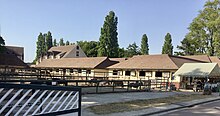 A photogrph of horse stables