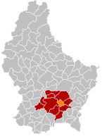Lage von Sandweiler im Großherzogtum Luxemburg