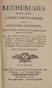 Recherches sur les causes particulieres des phénoménes électriques (1754)