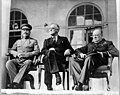 Image 42From left to right, the Soviet General Secretary Joseph Stalin, US President Franklin D. Roosevelt and British Prime Minister Winston Churchill confer in Tehran, 1943 (from Soviet Union)