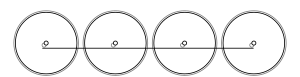 Diagram of four large driving wheels joined together with a coupling rod