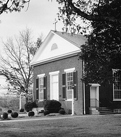 A vintage, black and white photograph of Saint Stephens Episcopal Church located in Bedford County, Virginia.