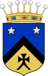 Faesch family coat of arms with a baronial coronet as used by family members, as the family was ennobled by the Holy Roman Emperor in 1563. The two stars were added on the occasion of the ennoblement.
