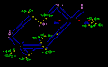 Gleiter (gelb), Kanonen (grün) und Reflektoren (pink) in Conways Spiel des Lebens