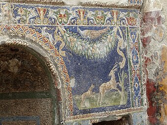 Roman festoon, c.70 BC, mosaic, Casa di Nettuno e Anfitrite, Herculaneum Archaeological Park, Ercolano, Italy[5]