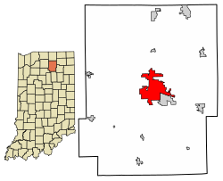 Location of Warsaw in Kosciusko County, Indiana.