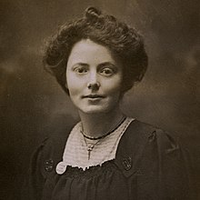Black and white photograph of the suffragette and radical editor Mary Gawthorpe