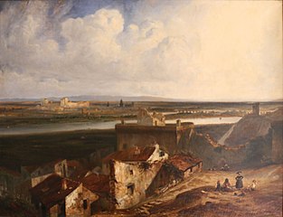 Paul Huet, General view of Avignon and Villeneuve-lès-Avignon from inside the fort Saint-André.