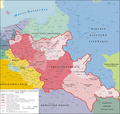 Map of Poland around 1333–1370, in pink