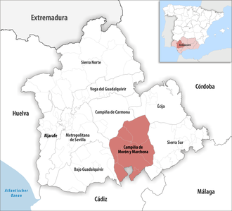Die Lage der Comarca Campiña de Morón y Marchena in der Provinz Sevilla