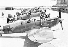a black and white photograph of a row of single-engined aircraft with stars on their sides