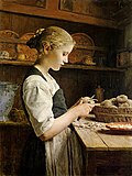 Girl peeling potatoes by Albert Anker, 1886, oil on canvas