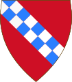 Coat of Arms of the House of Hauteville according to the description provided by André Favyn: this version has an inversion of colors, with the field becoming red, while the bend chequy is silver and azure