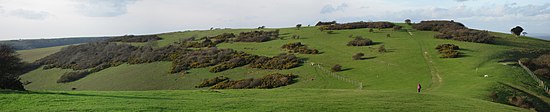 A view of a low hill from a distance