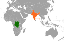 Map indicating locations of Democratic Republic of the Congo and India