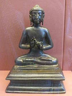 The Dhaneswar Khera Buddha with Sanskrit inscription on display in the British Museum