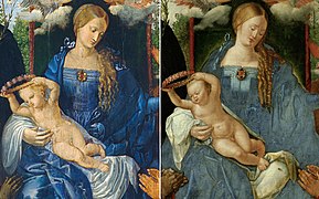 comparison of Albrecht Dürer's versions of the Feast of the Rosary