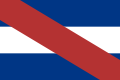 Flagge von José Gervasio Artigas (Patria vieja): das Blau ist bei Artigas dunkler als bei der argentinischen Flagge, um sich von Argentinien zu unterscheiden.