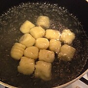 Gnocchi are boiled to cook them