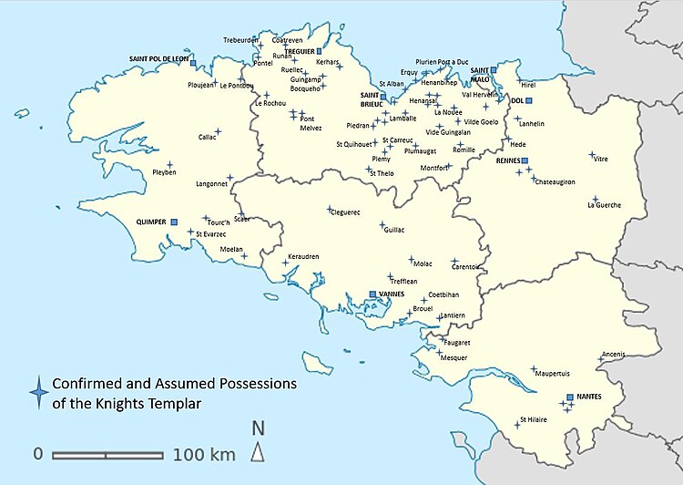 Map of Confirmed and Assumed Possessions of the Knights Templar in Brittany