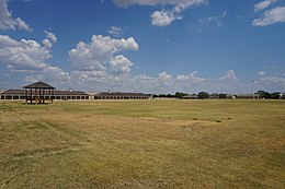 The parade ground of Fort Concho, which fills out the lower half of this image