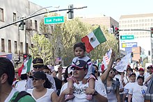 Mexican immigrants are seen protesting for more rights in San Jose.