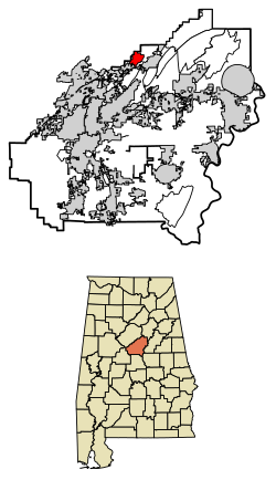 Location of Brook Highland in Shelby County, Alabama.