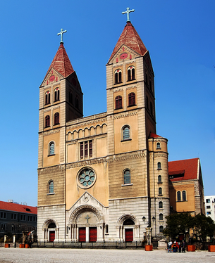 St. Michael's Cathedral, Qingdao, China, (1931–34) in the German Romanesque style