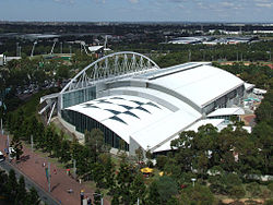 Aerial view of the Sydney Olympic Park Aquatic Centre.