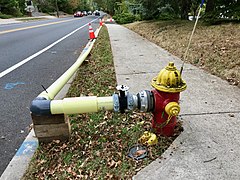 Feed hydrant supplies water to a temporary bypass piping