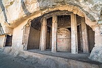 Rock-cut circular Chaitya hall with pillars, Tulja Caves, 1st century BCE
