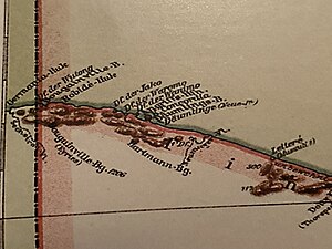 Kartenausschnitt Papua Neuguinea westlicher Nordküste (Däumlinge Bai im Bild mittig).