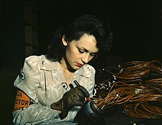 World War II woman aircraft worker, Vega Aircraft Corporation, Burbank, California 1942