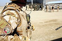 Desert variants of the Royal Marines Commando flash and the 3 Commando Brigade flash worn on Desert Combat Dress.