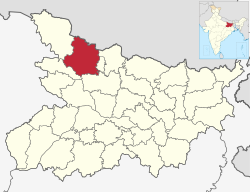 Location of East Champaran district in Bihar