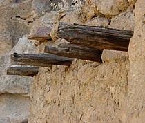 Cliff Dwellings detail, showing stone and wood use, Bandelier National Monument, NM