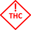 A red symbol with an an exclamation mark above the letters "THC" inside a square diamond outline
