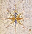 First ornate compass rose depicted on a chart, from the Catalan Atlas (1375), with the Pole Star as north mark