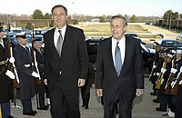 Rumsfeld with UK Secretary of State for Defence Geoffrey Hoon