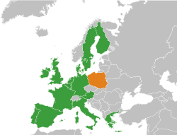 Map indicating locations of European Union and Poland