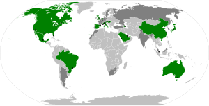 A map of the world showing the locations of the countries to host a Grand Prix
