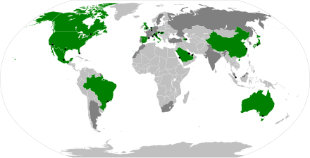 A map of the world showing the locations of the circuits that hosted or are scheduled to host a Grand Prix