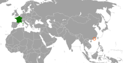 Map indicating locations of France and Hong Kong