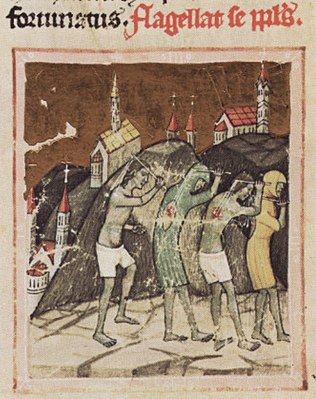 Chronicon Pictum, Hungarian, Hungary, flagellants, flog, whip, churches, medieval, chronicle, book, illumination, illustration, history