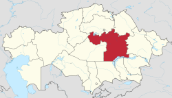 Map of Kazakhstan, location of Karaganda Region highlighted