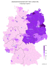 Endgültiges Ergebnis der Bundestagswahl 2017 in Deutschland, Zweitstimmenanteil in Prozent der Linken