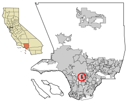 Location of Florence-Graham in Los Angeles County, California.